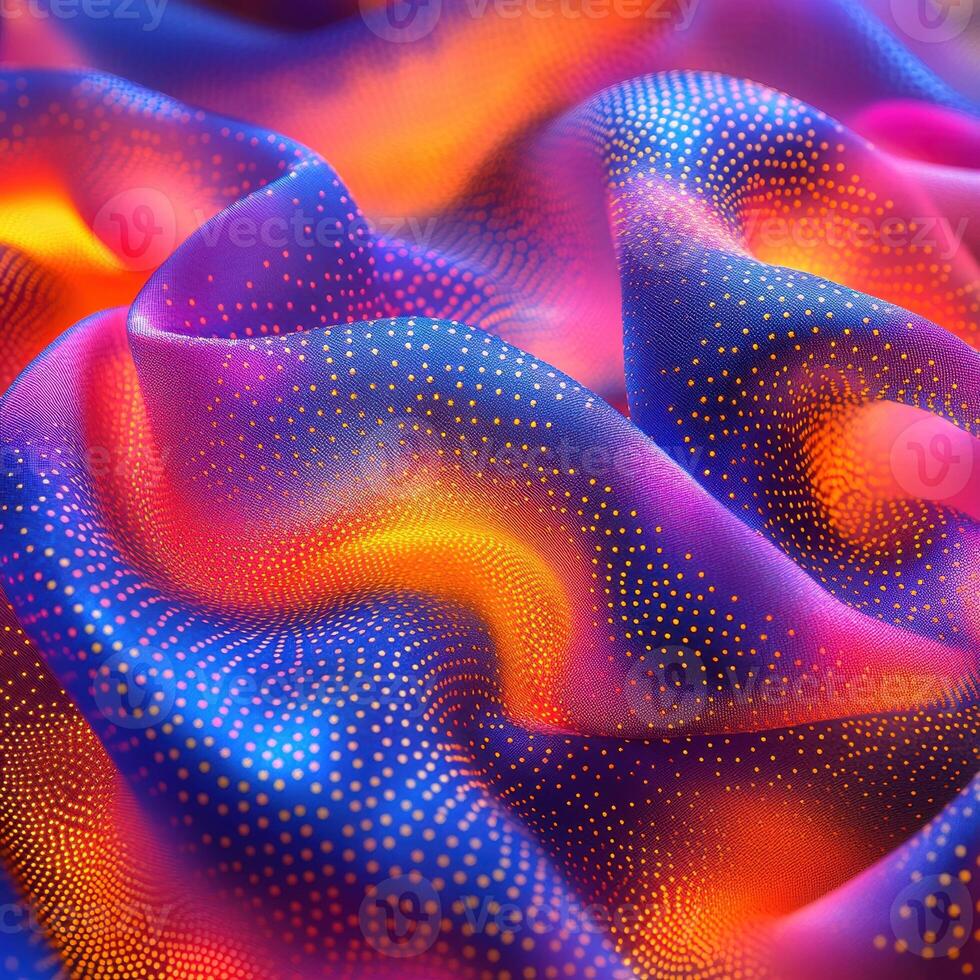 Colorful abstract fabric with dotted patterns and vibrant waves photo