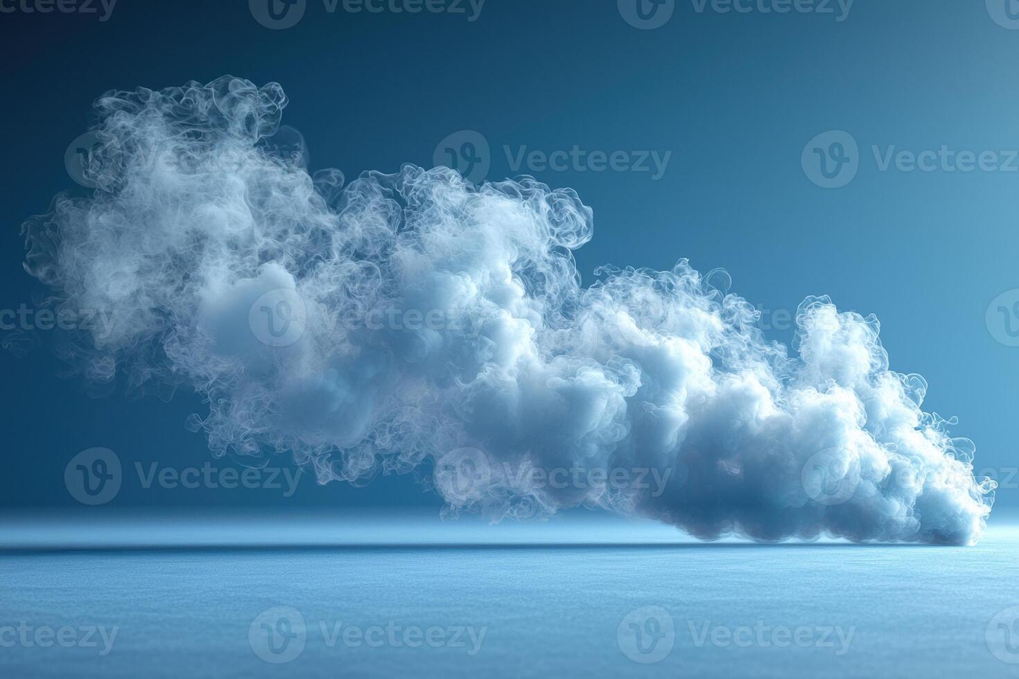 White smoke cloud floating against blue background in abstract composition photo