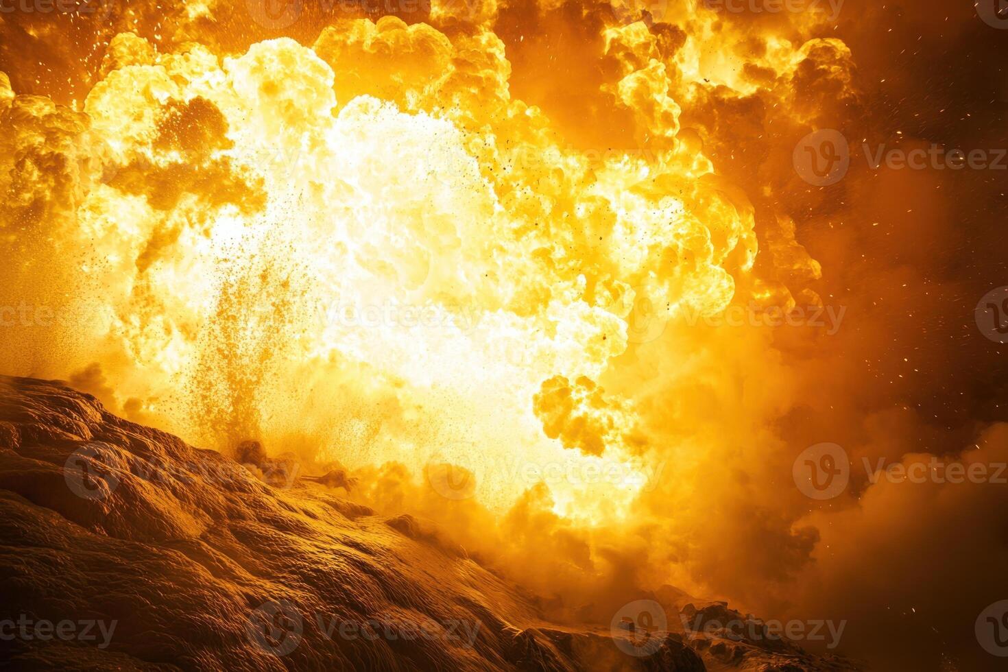 Spectacular volcanic eruption with intense fire and smoke in fiery display photo