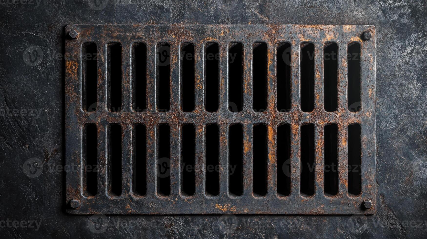 Rectangular metal grate with rust texture for industrial design backgrounds photo