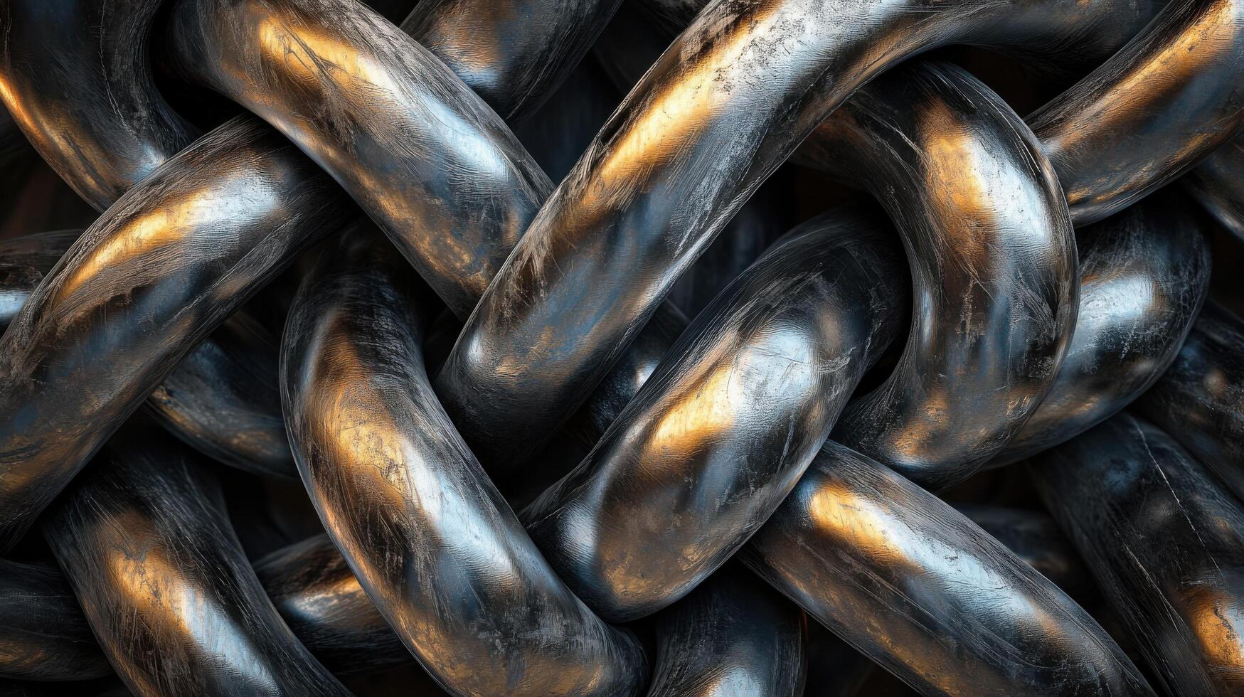 Abstract metal sculpture featuring twisted steel structures and shiny patterns photo
