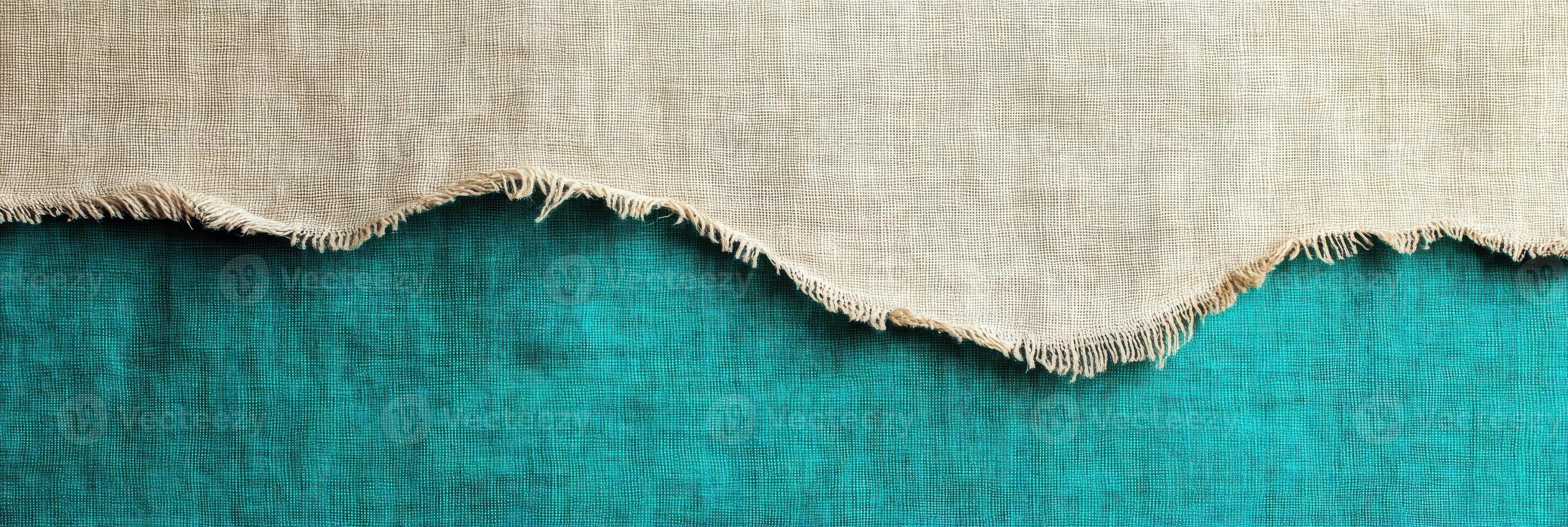 Textile fabric texture with teal and beige material pattern photo