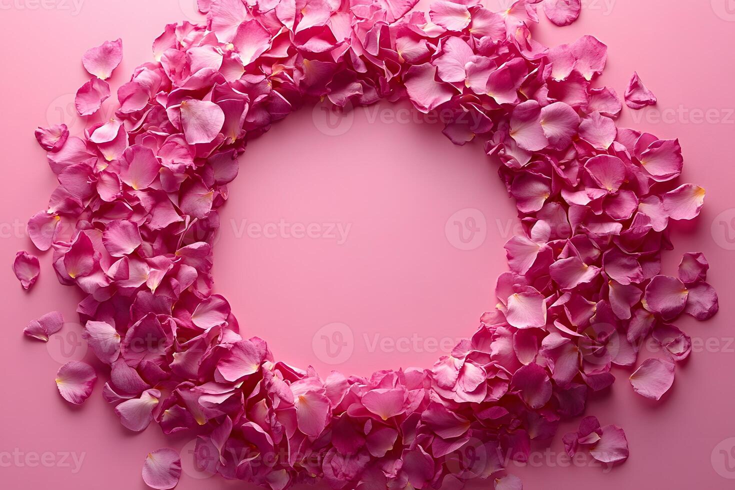 Elegant Pink Rose Petals Arranged in Circle on Soft Pink Background for Romantic Design photo
