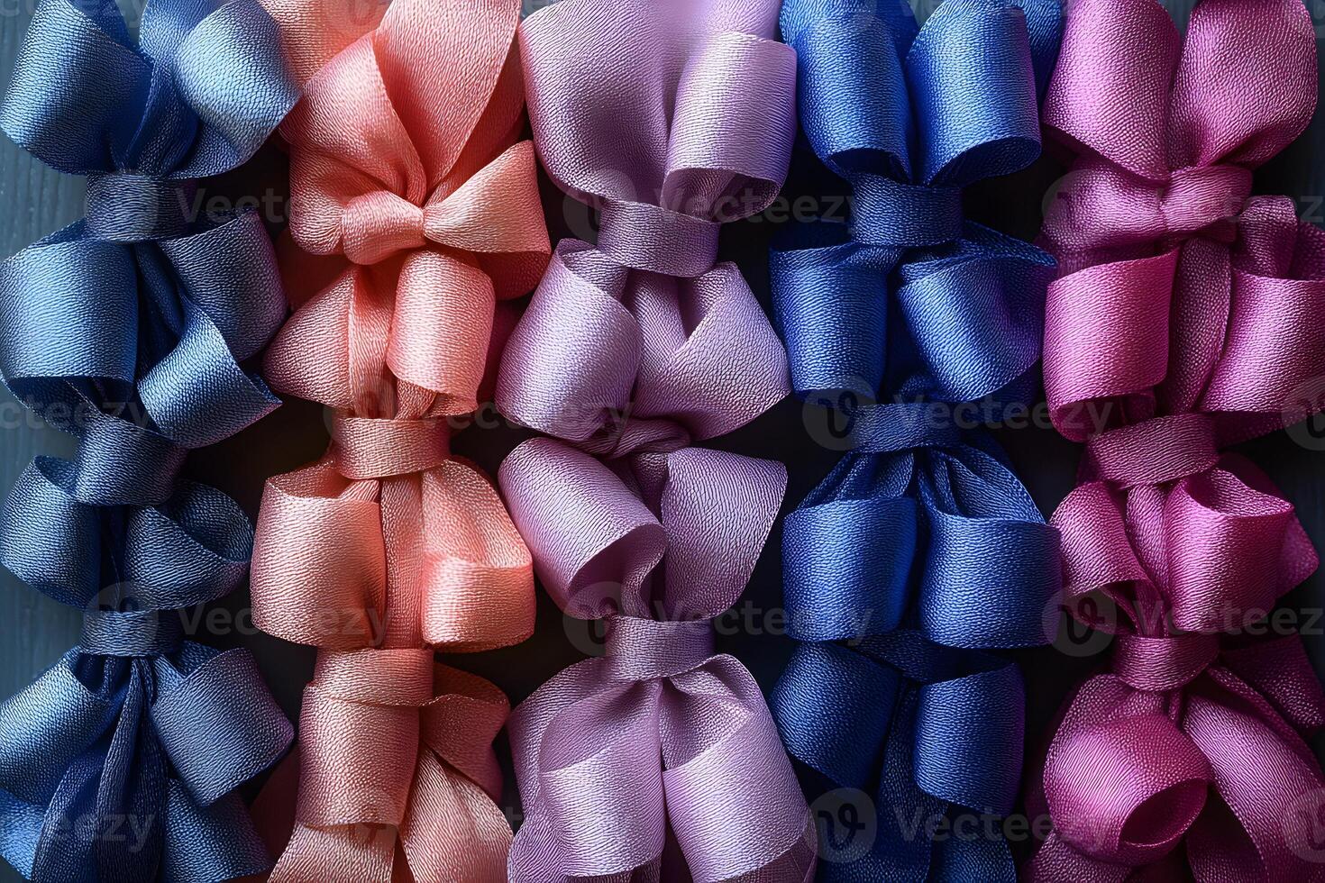 Colorful Ribbon Bows in Pink, Blue, and Purple for Craft and Decoration photo