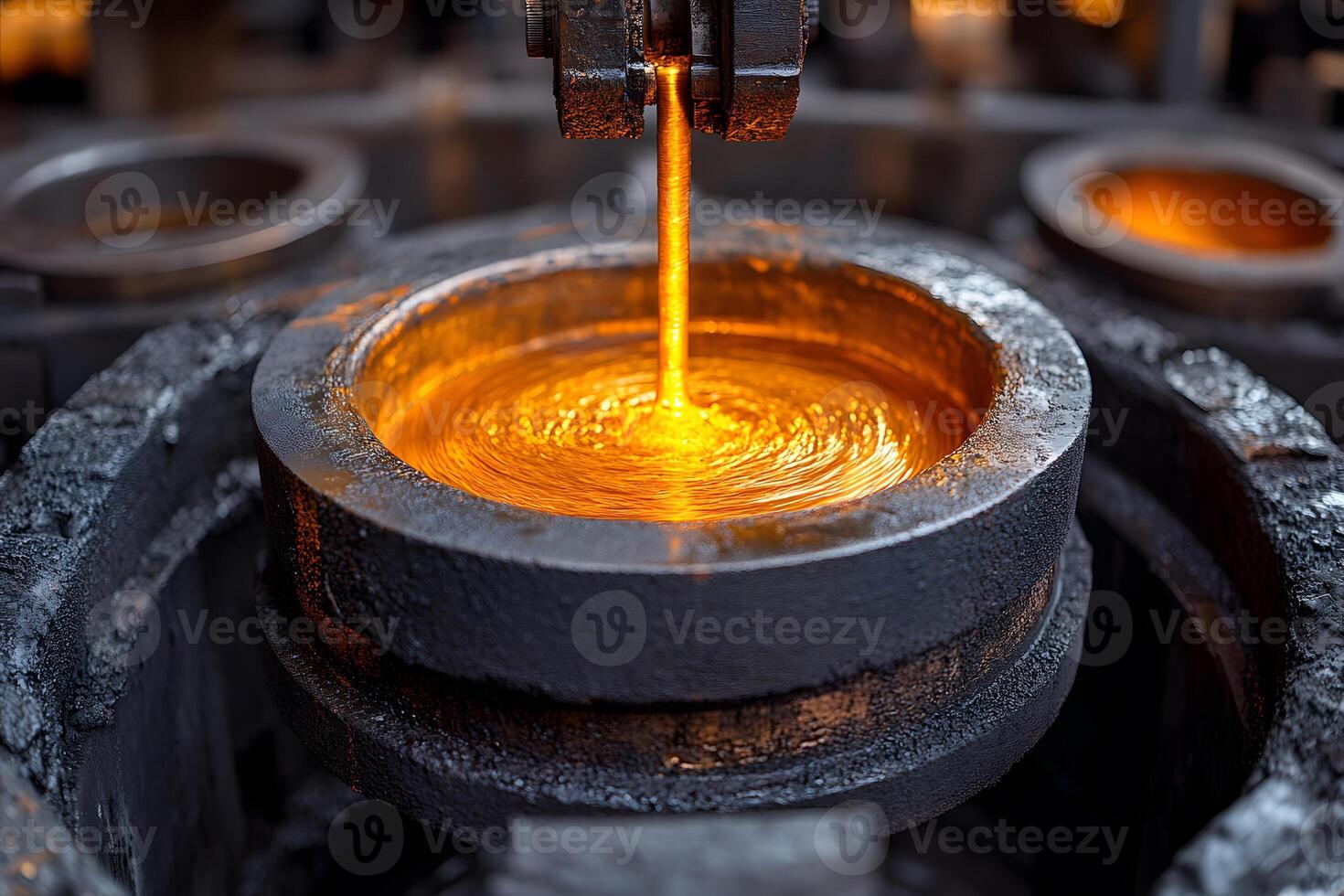 Molten Metal Pouring into Industrial Mold - Metallurgy and Manufacturing Concept photo