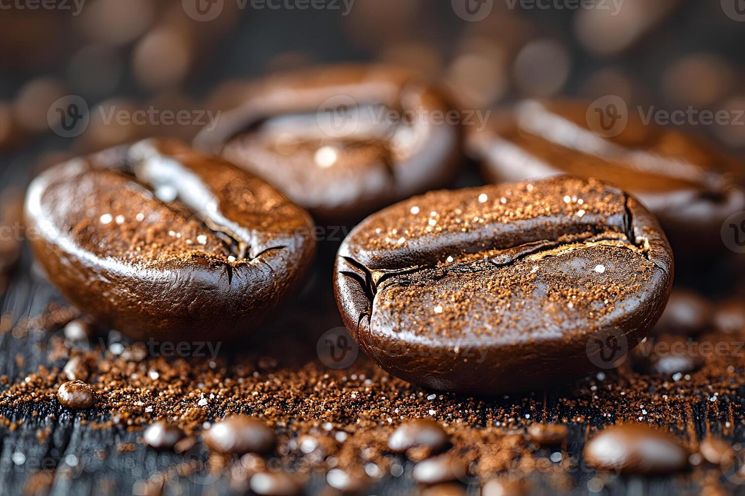 Macro Shot of Coffee Beans with Ground Coffee for Beverage Design and Inspiration photo