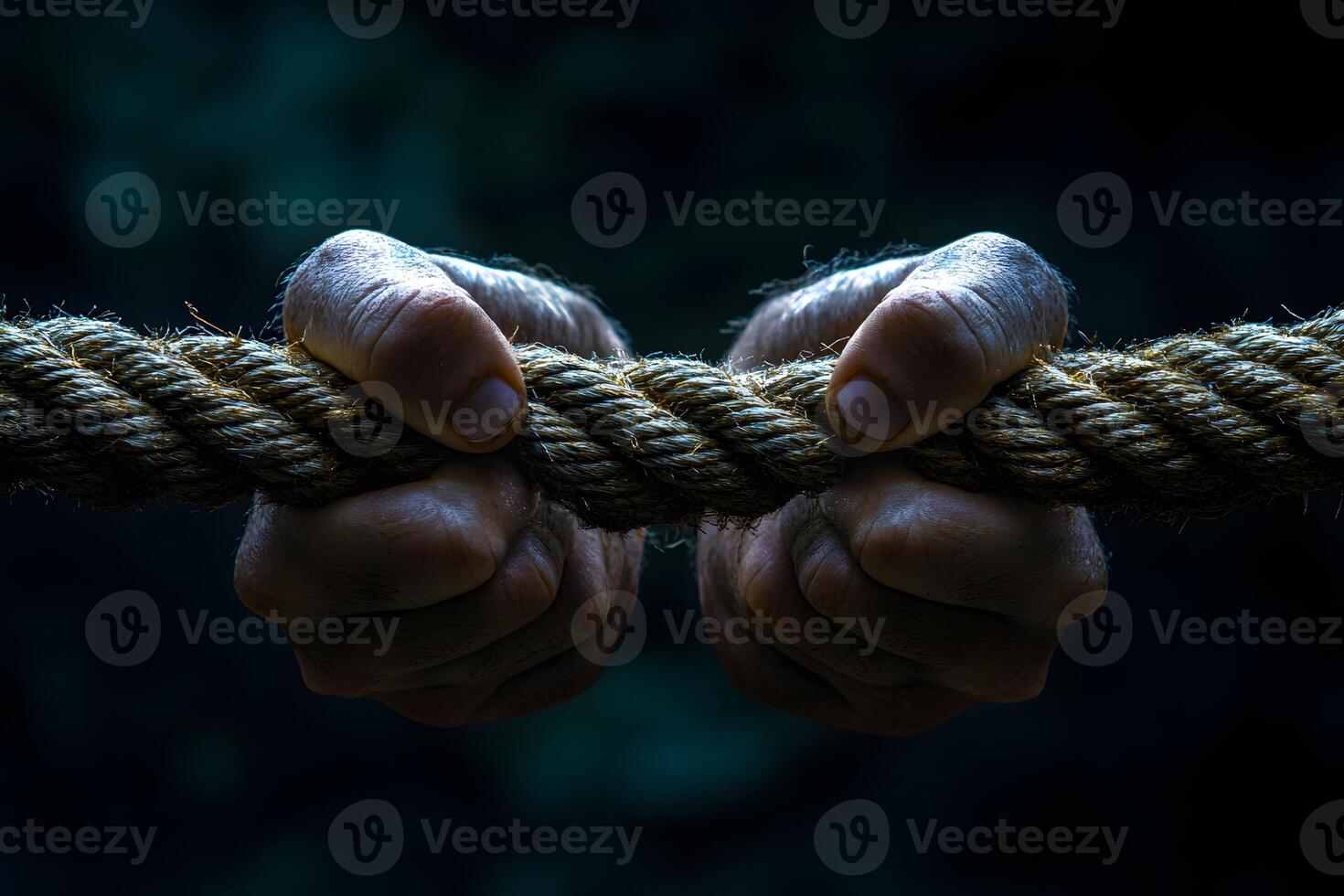 Strength and Determination Hands Clenching a Thick Rope for Motivation and Perseverance photo