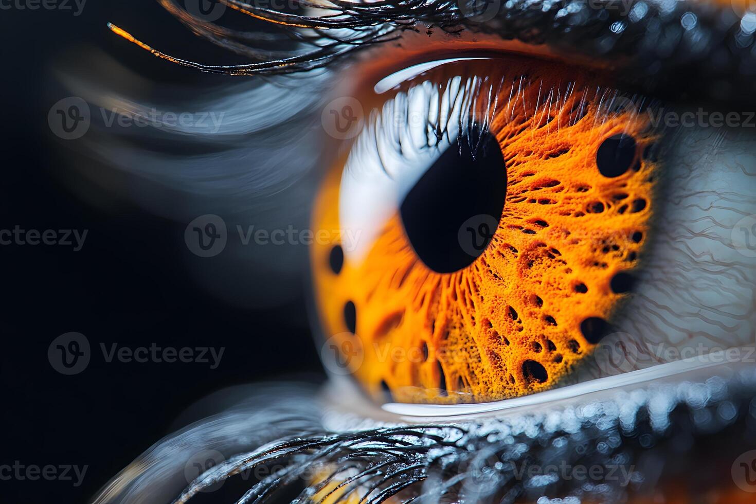 Close-Up of Vivid Orange Human Eye with Intricate Details for Medical and Artistic Use photo