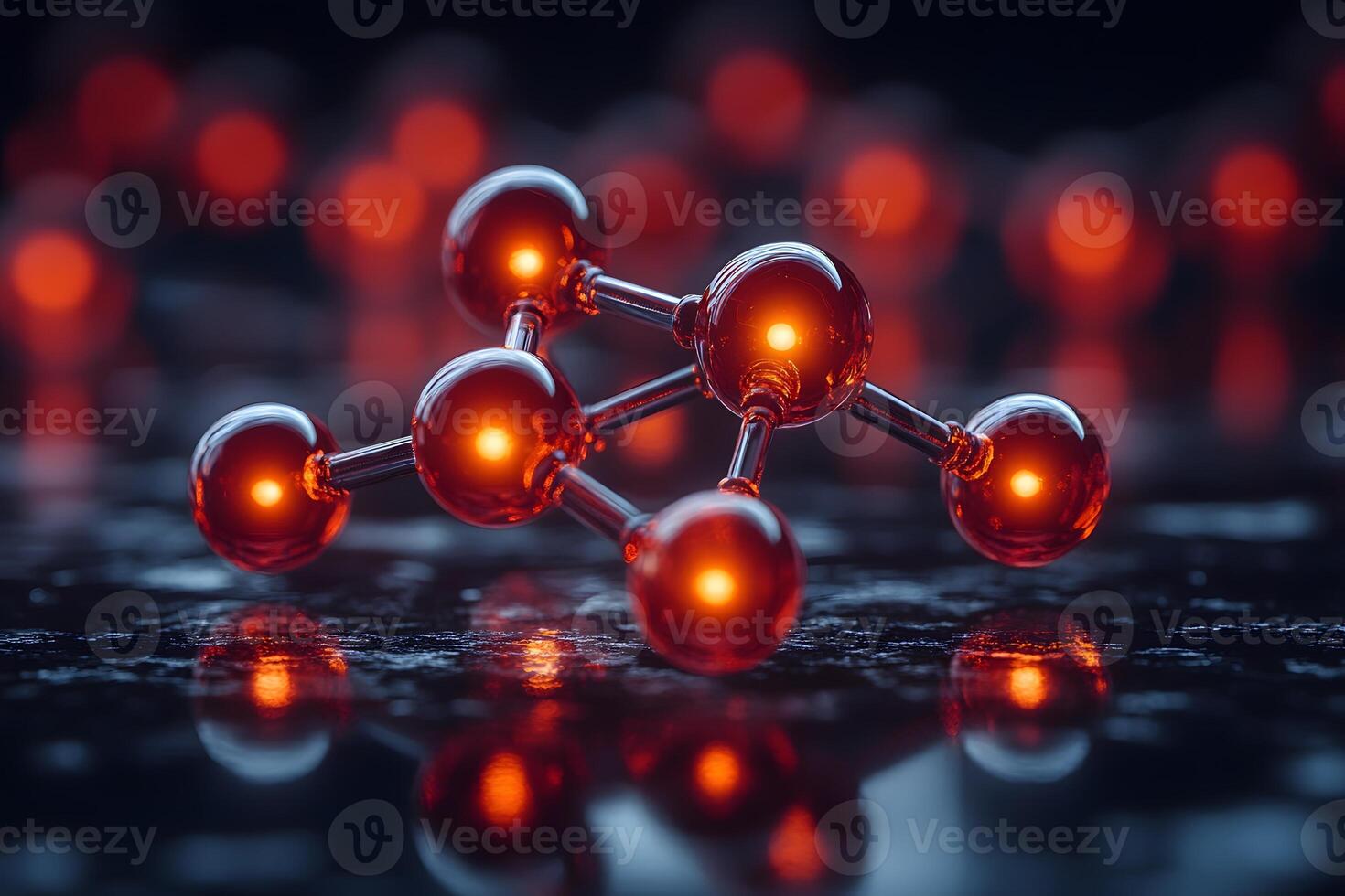Glowing Molecular Structure on Reflective Surface for Science and Technology Visualization photo