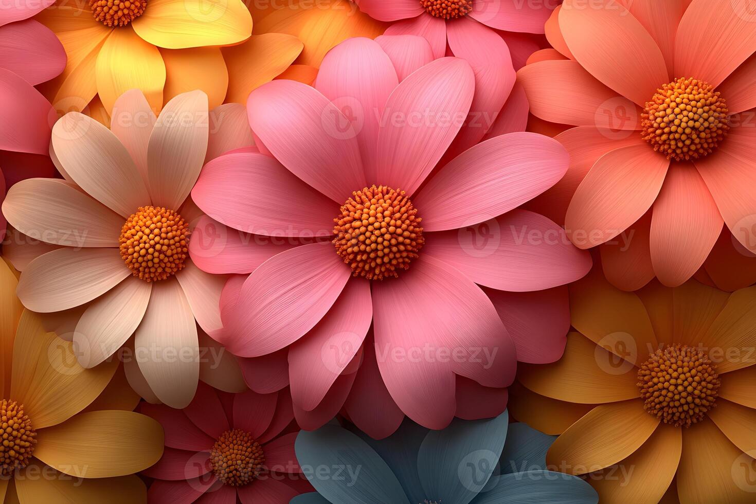 Vibrant Floral Pattern with Colorful Daisy Blooms for Spring Decor and Design photo