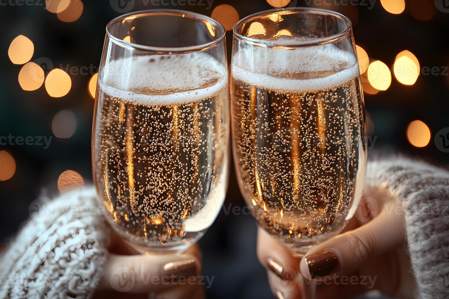 Celebratory Toast with Sparkling Wine in Festive Holiday Setting - Perfect for New Year's or Christmas Designs photo