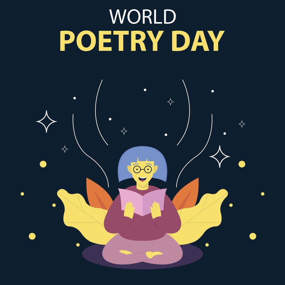 illustration graphic of a woman is holding a poetry book, perfect for international day, world poetry day, celebrate, greeting card, etc. vector