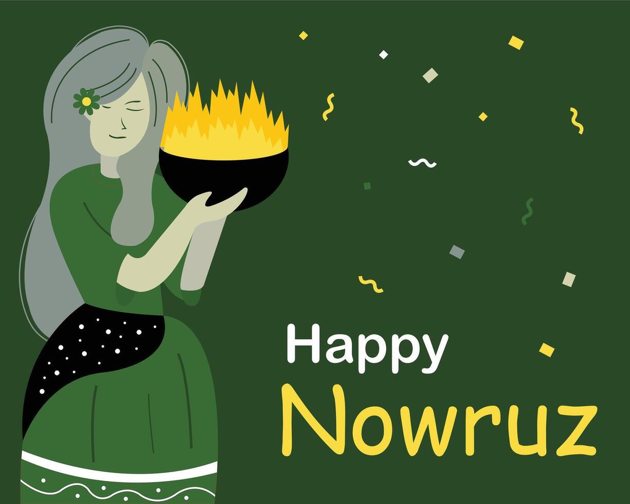 illustration graphic of a woman carrying grass, perfect for international day, happy nowruz day, celebrate, greeting card, etc. vector