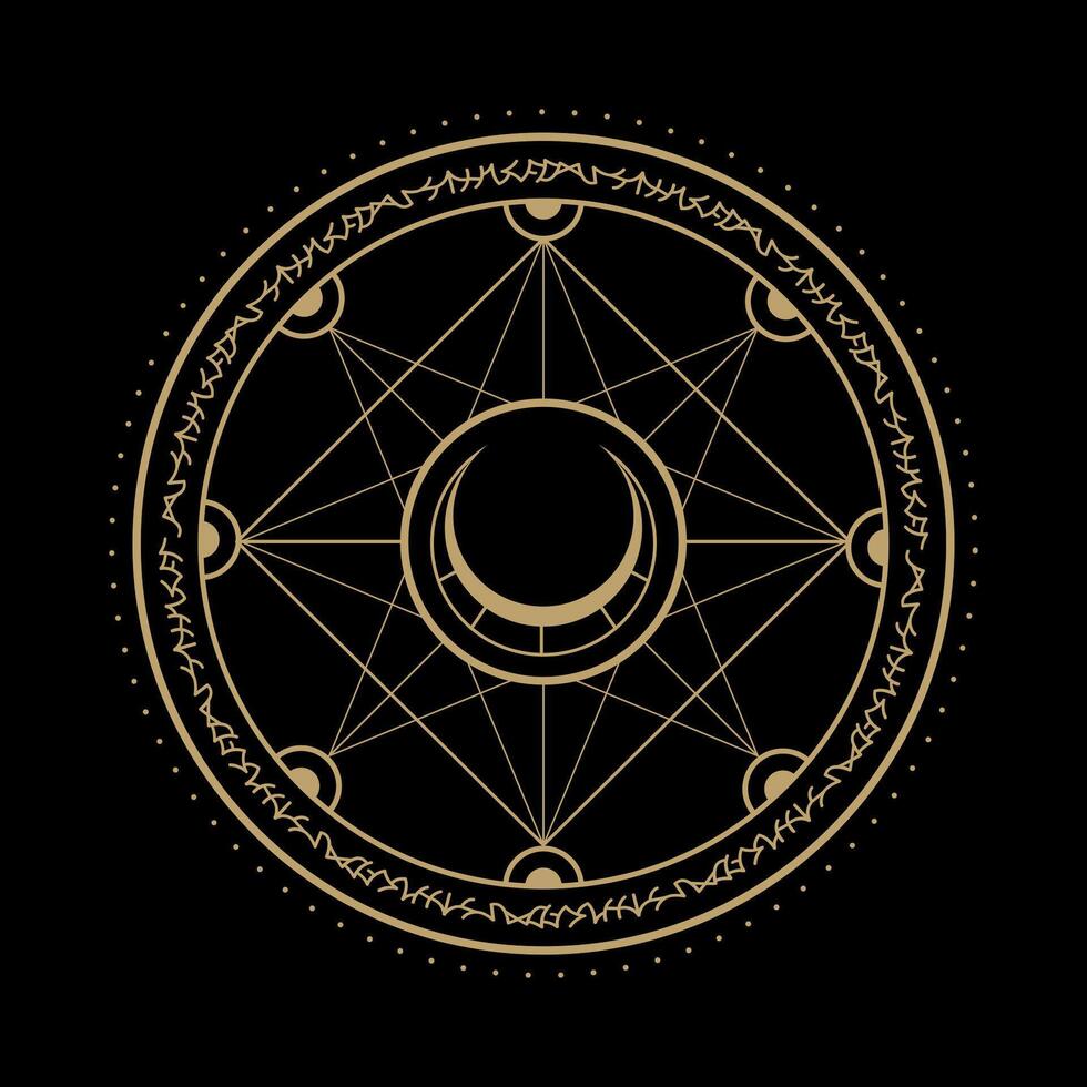 mysterious golden hexagram magical circle logo abstract vector