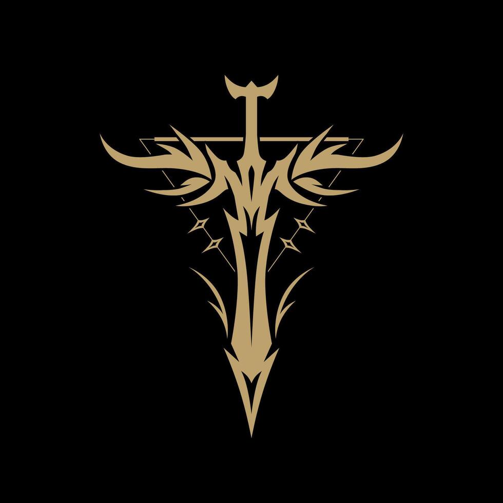 mysterious golden magical sword logo abstract vector