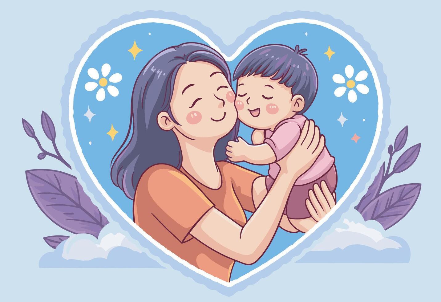 Mother and child in heart shape vector