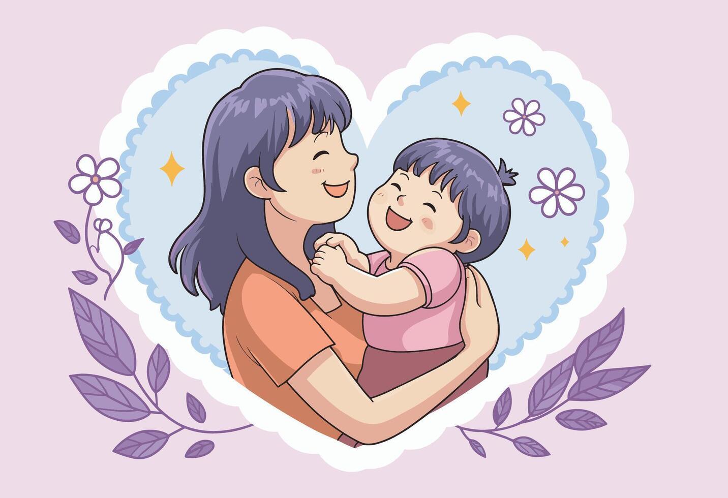 A mother and child are hugging in a heart shaped frame vector