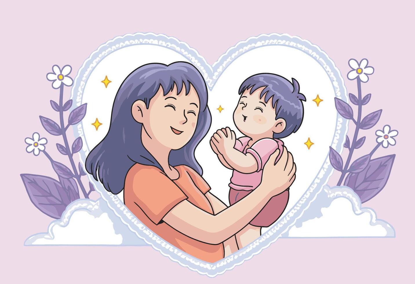 Mother and child in heart shape vector