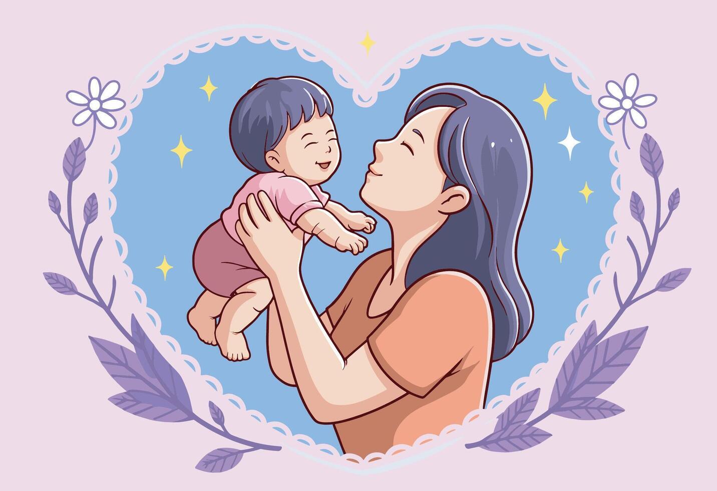 A woman holding a baby in her arms and a heart vector