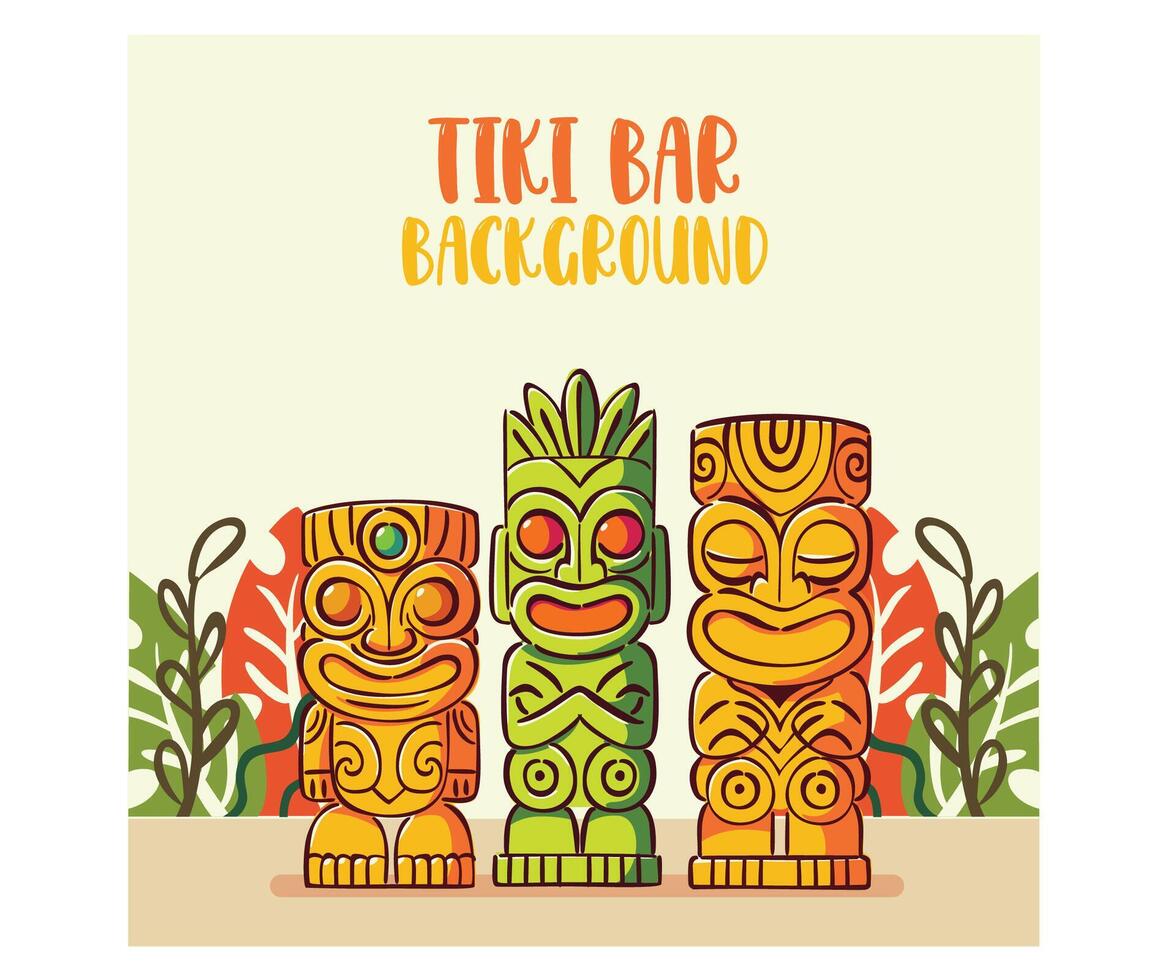 Background Tiki Masks with Palm Leaves vector
