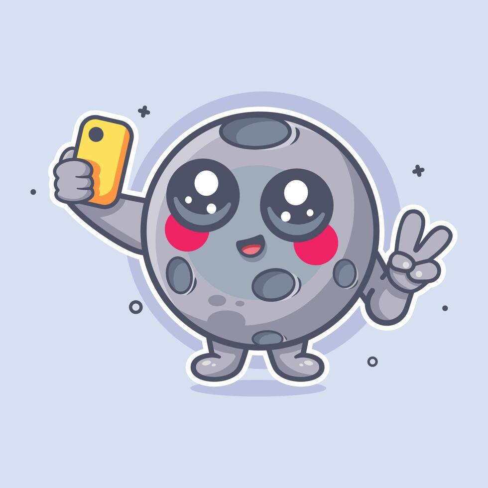 happy moon character mascot taking a selfie with a smartphone isolated cartoon vector