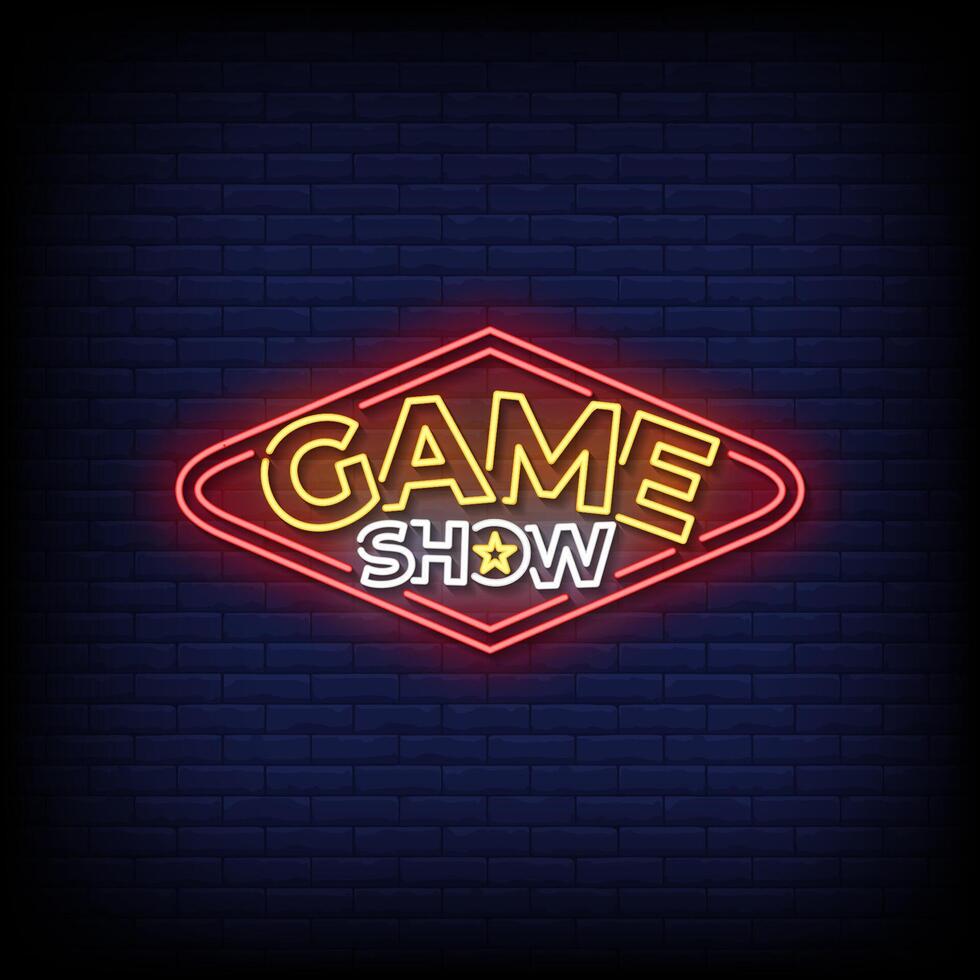 gameshow neon sign with brick wall background vector