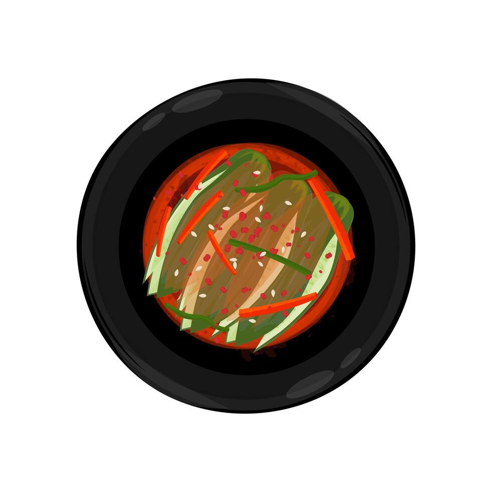 Illustration Logo Clipart Cucumber Kimchi Oi Sobagi in a Black Plate vector