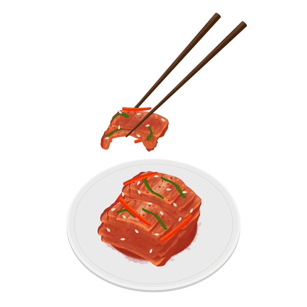 Illustration Logo Clipart Ready to eat Fresh Kimchi Geotjeori With Chopstick vector