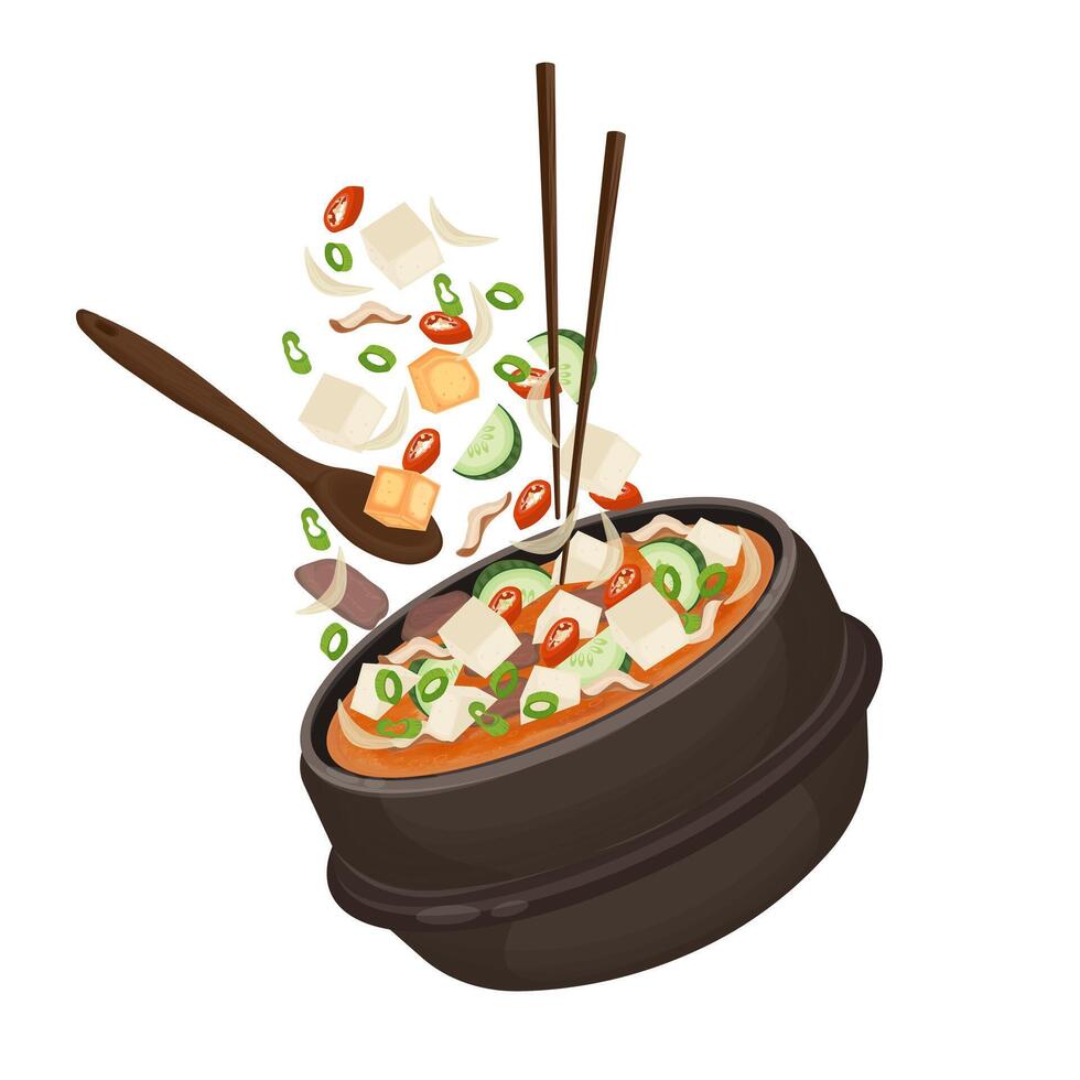 Illustration Logo Clipart Levitation Doenjang Jjigae Korean Bean Paste Stew vector