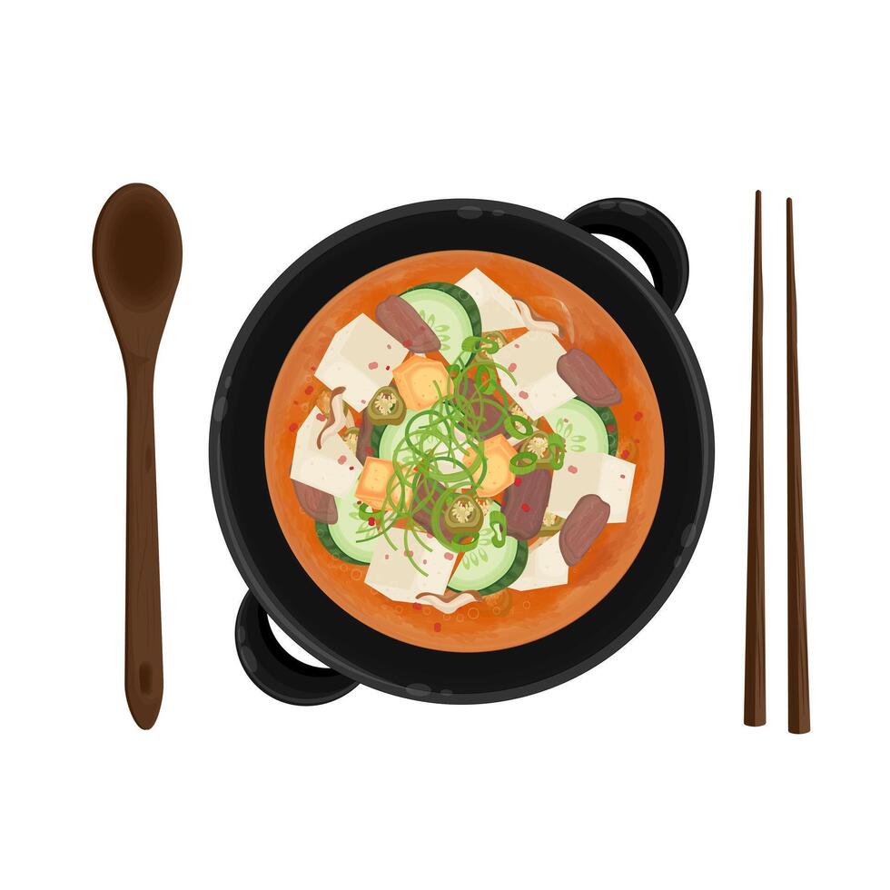 Illustration Logo Clipart Doenjang Jjigae Korean Fermented Soybean Soup vector