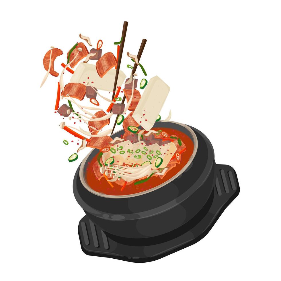 Illustration Logo Clipart Levitation Kimchi Jjigae or Kimchi Stew vector