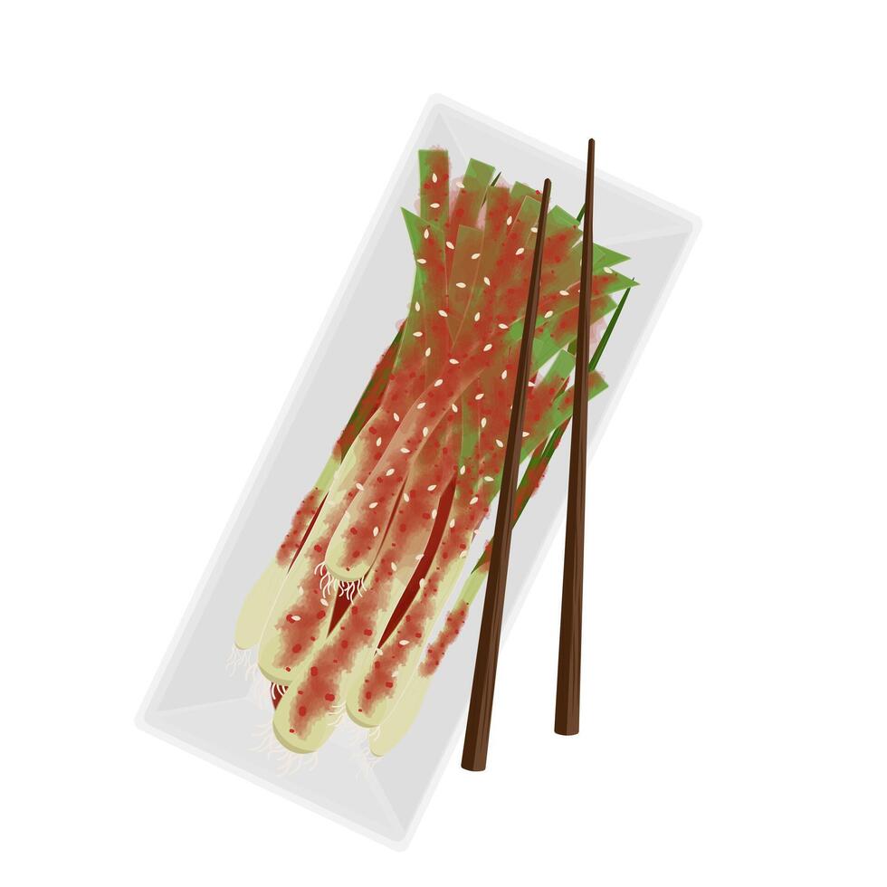 Illustration Logo Clipart Traditional Korean Food Pa Kimchi or Green Onion Kimchi vector
