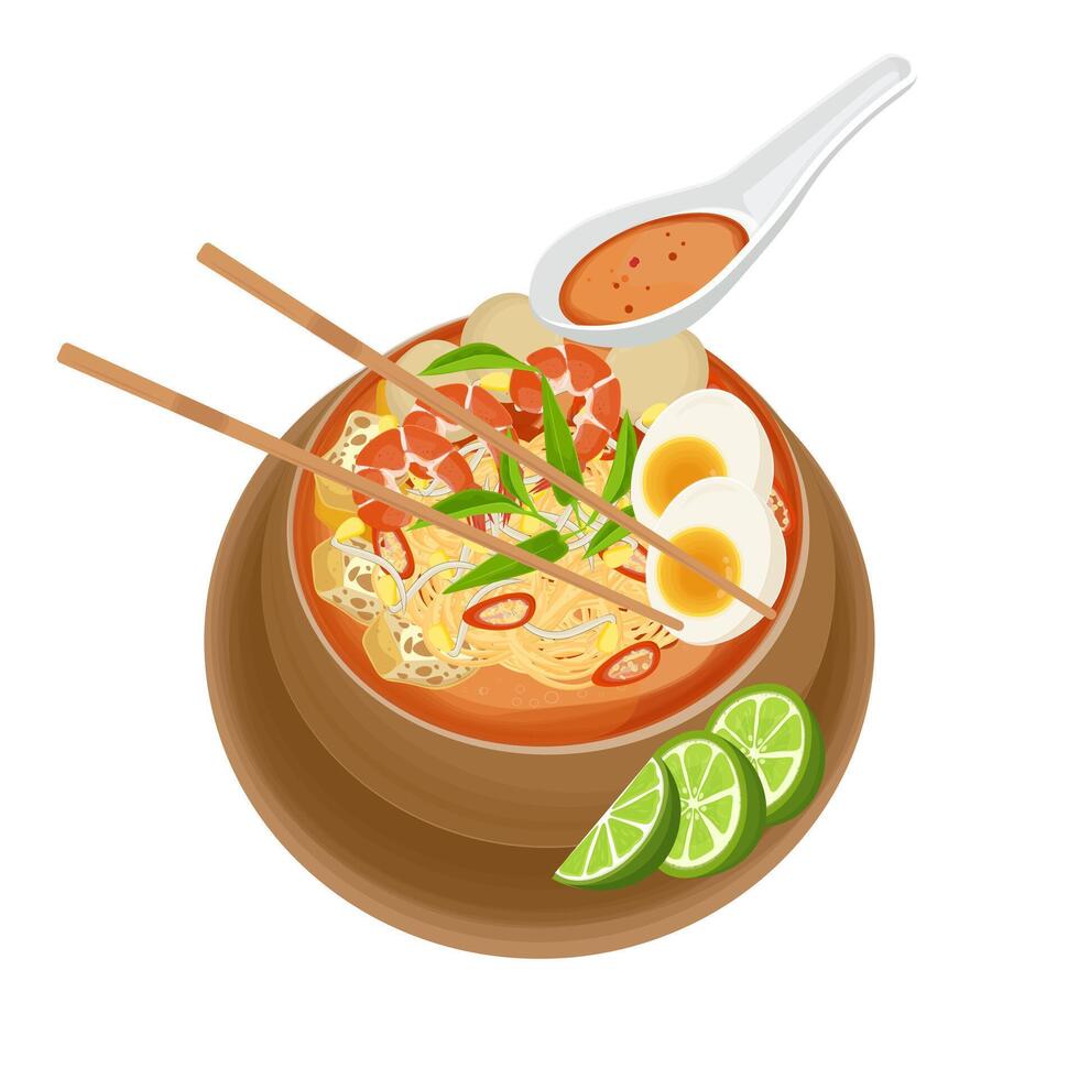 Illustration Logo Clipart Laksa is a Spicy Noodle Soup vector