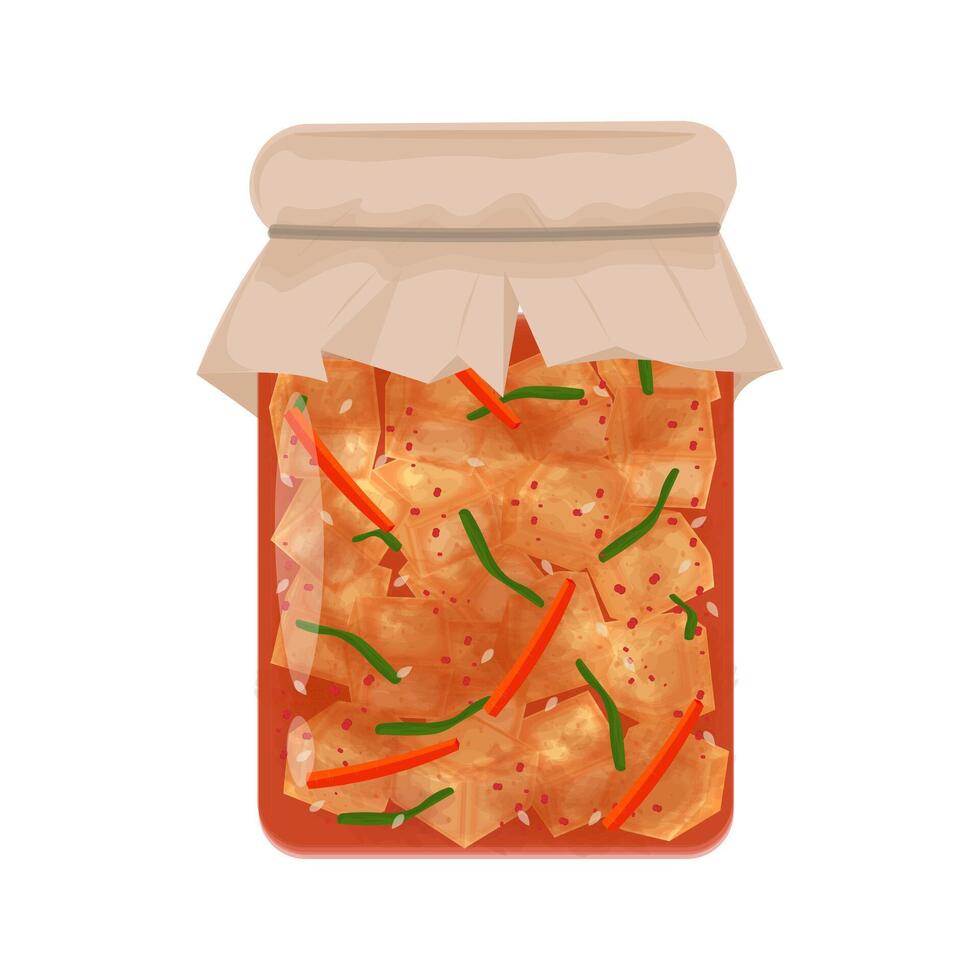 Illustration Logo Clipart Fermentation Radish Kimchi Ggakdugi Kkakdugi on a Jar vector