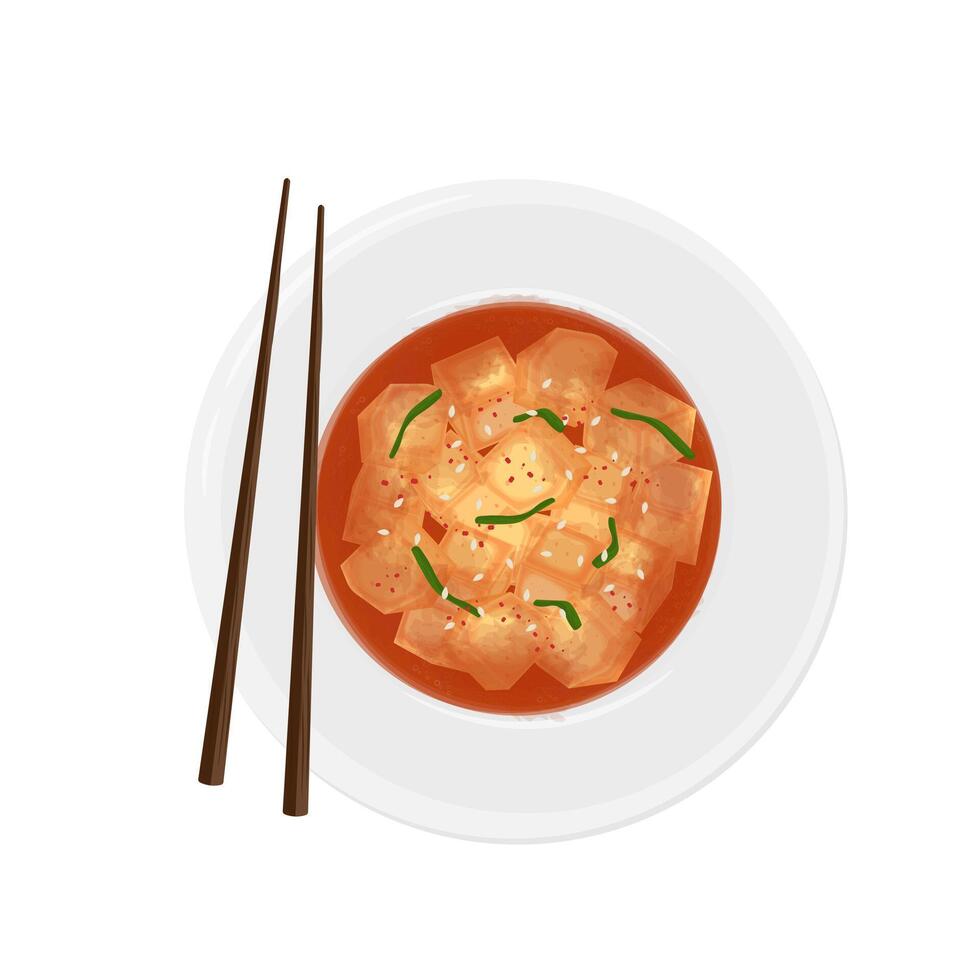 Illustration Logo Clipart Ggakdugi Kimchi or Kkakdugi Kimchi Korean Pickled Daikon Radish vector
