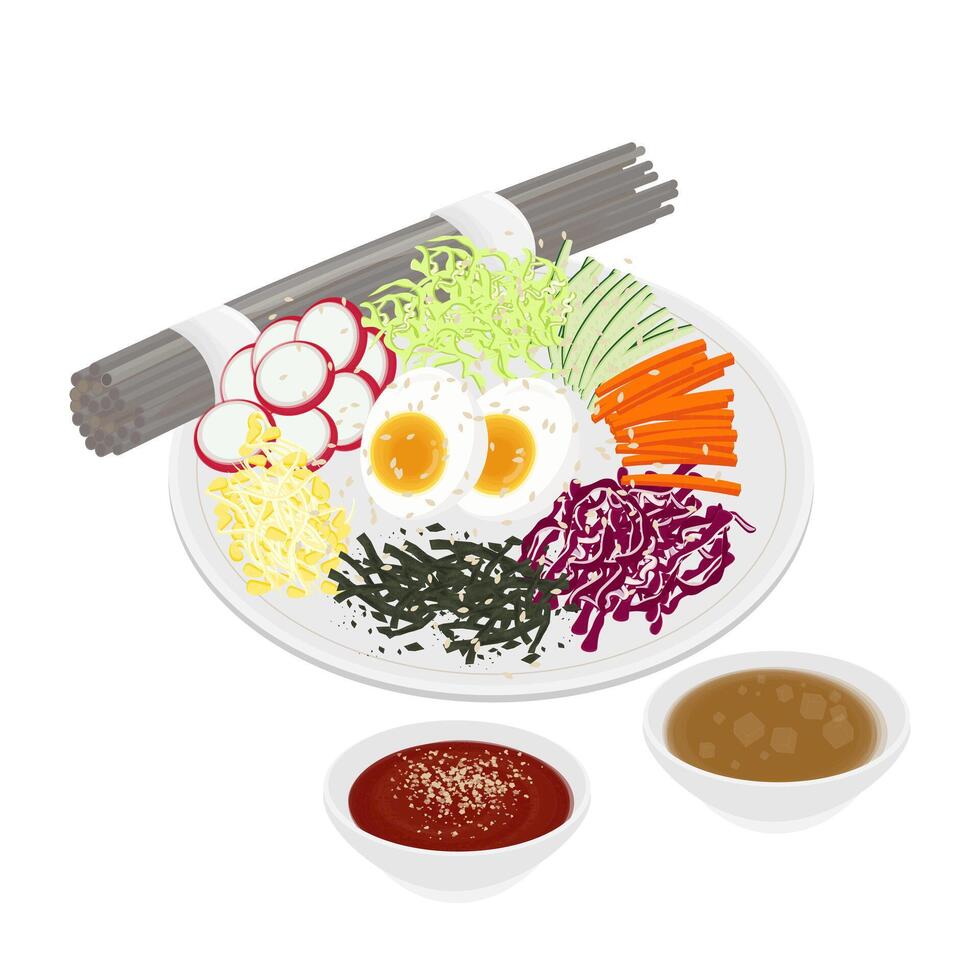 Illustration Logo Clipart Ingredients For Cooking Makguksu Korean Buckwheat Noodles vector