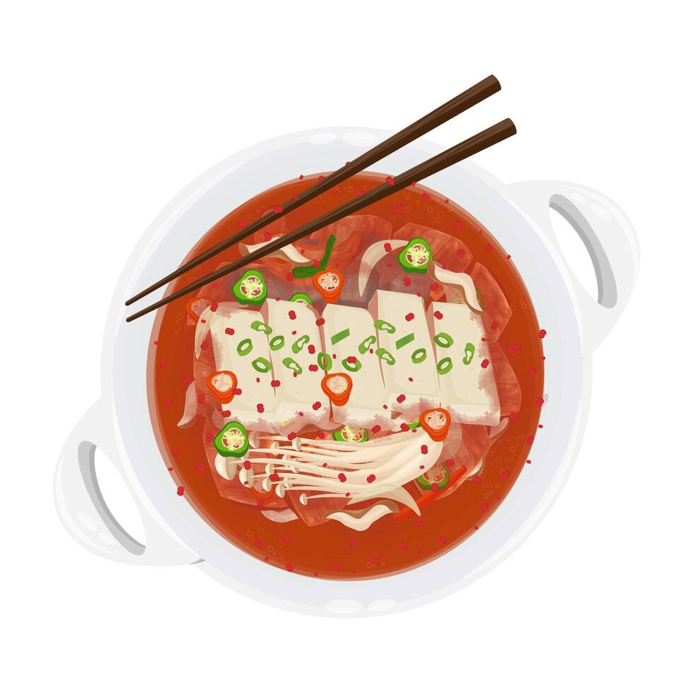 Illustration Logo Clipart Top View Spicy Kimchi Jjigae vector