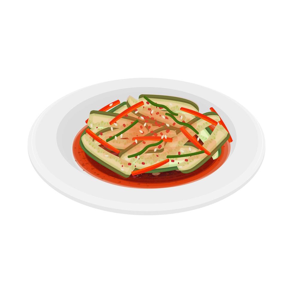Illustration Logo Clipart Oi Sobagi or Cucumber Pickled Kimchi on a White Plate vector
