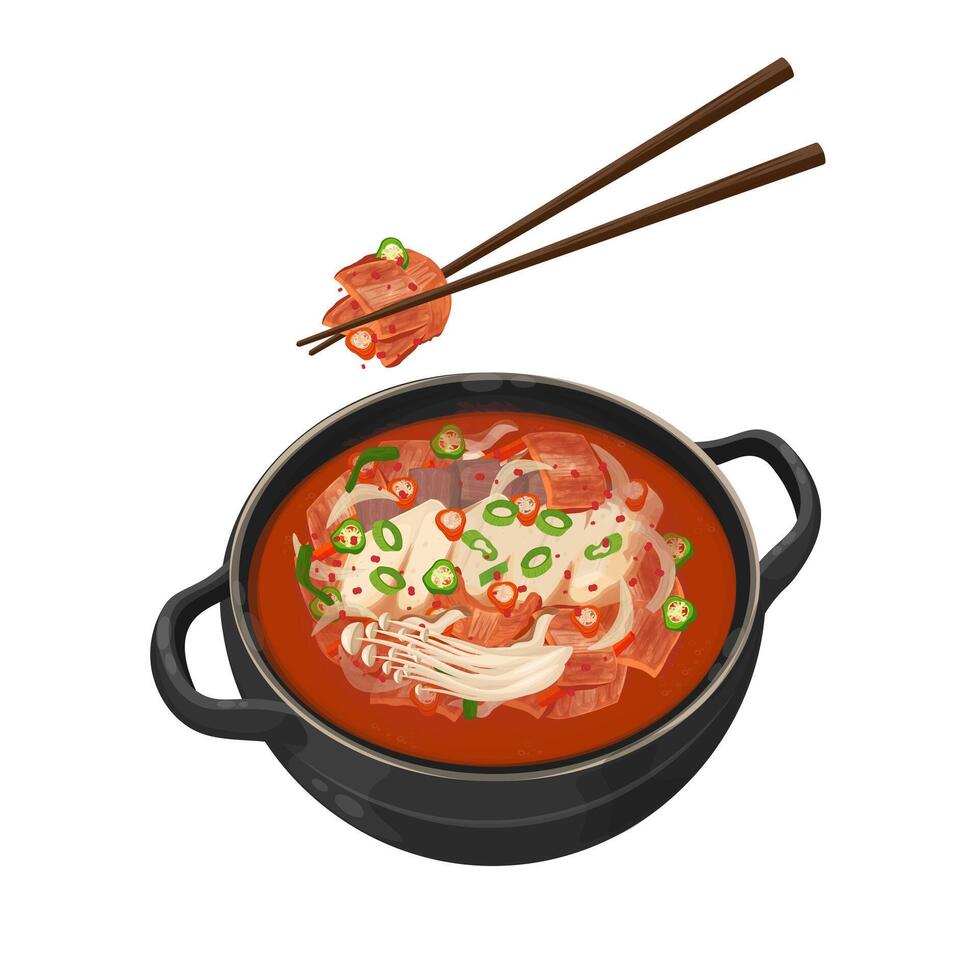 Illustration Logo Clipart Korean Kimchi Jjigae Kimchi Stew With Chopstick vector