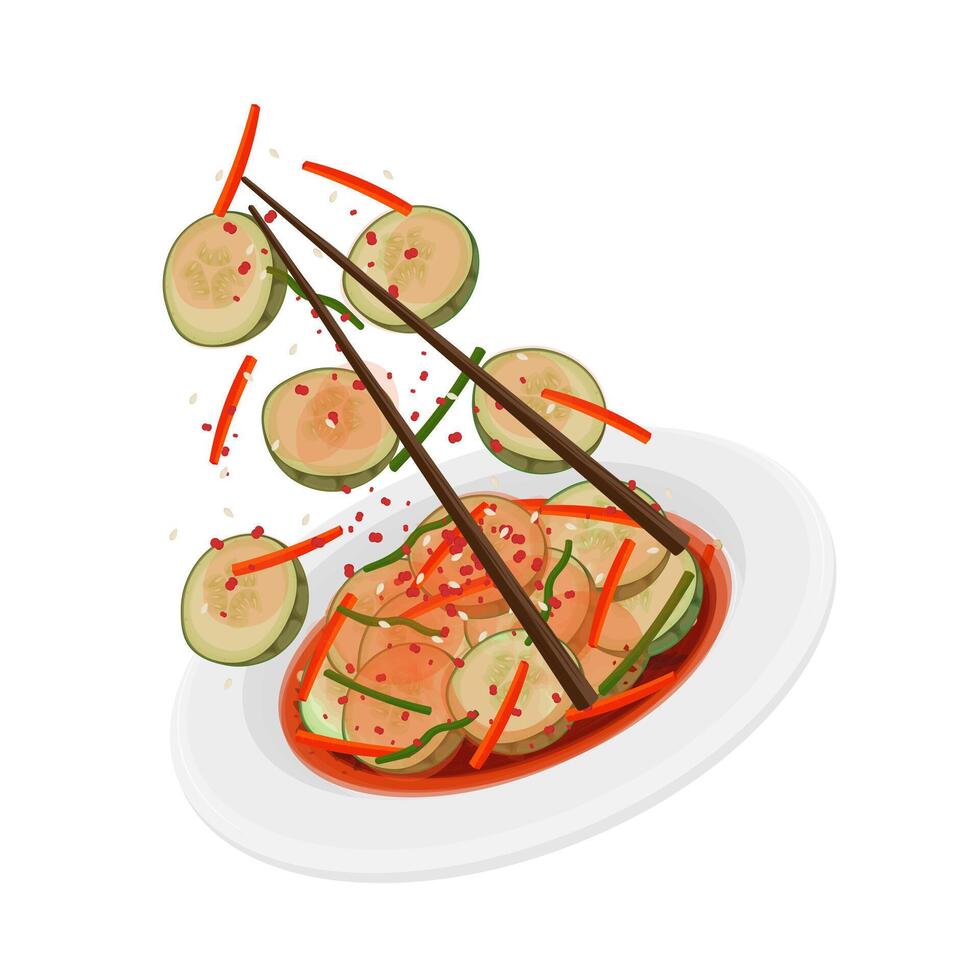Illustration Logo Clipart Levitation Korean Oi Sobagi or Cucumber Kimchi vector