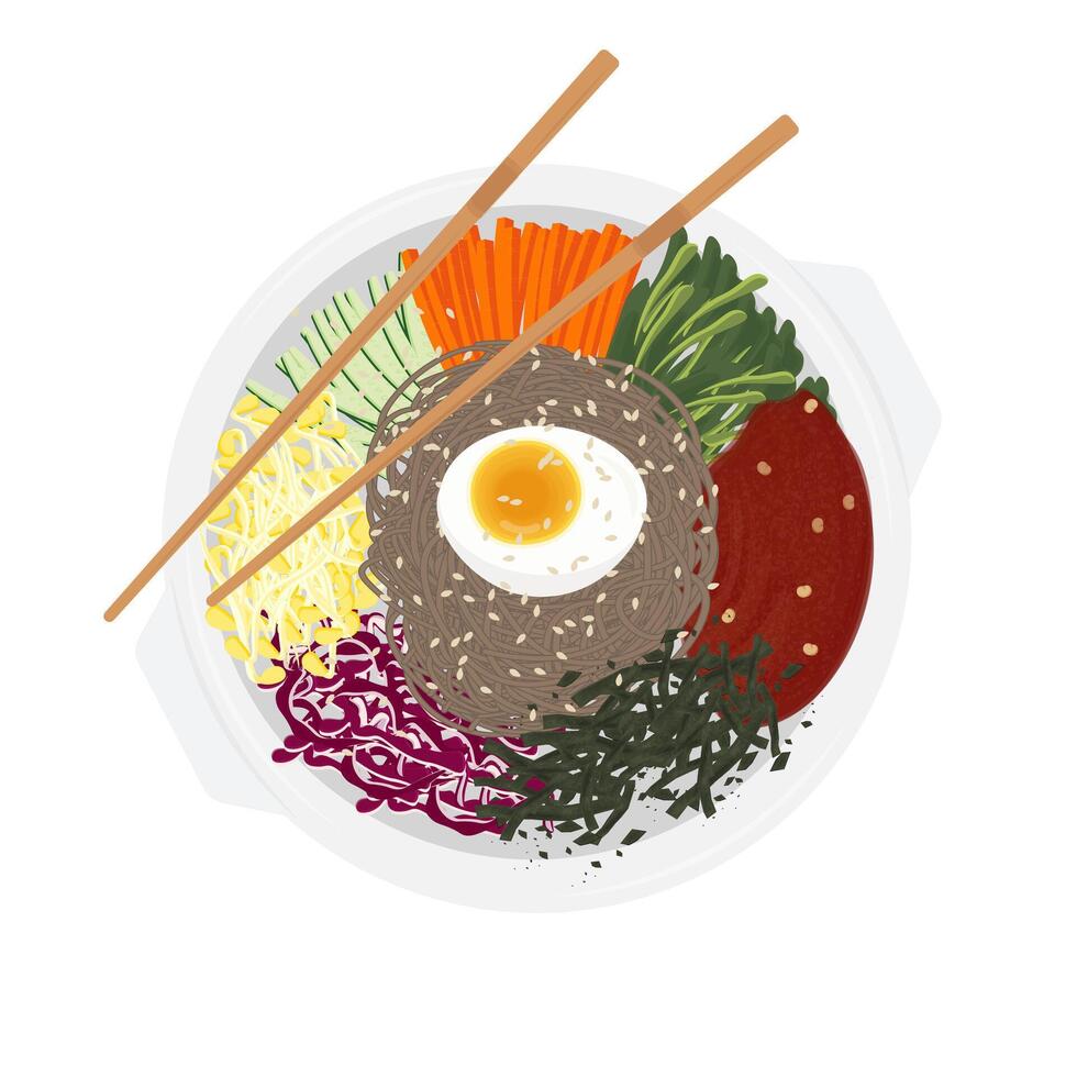 Illustration Logo Clipart Top View Fresh Makguksu or Spicy Bibim Guksu vector