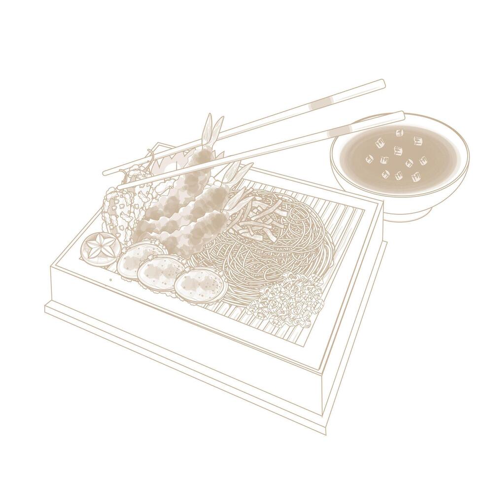 Illustration Logo line art Japanese Tenzaru Soba vector