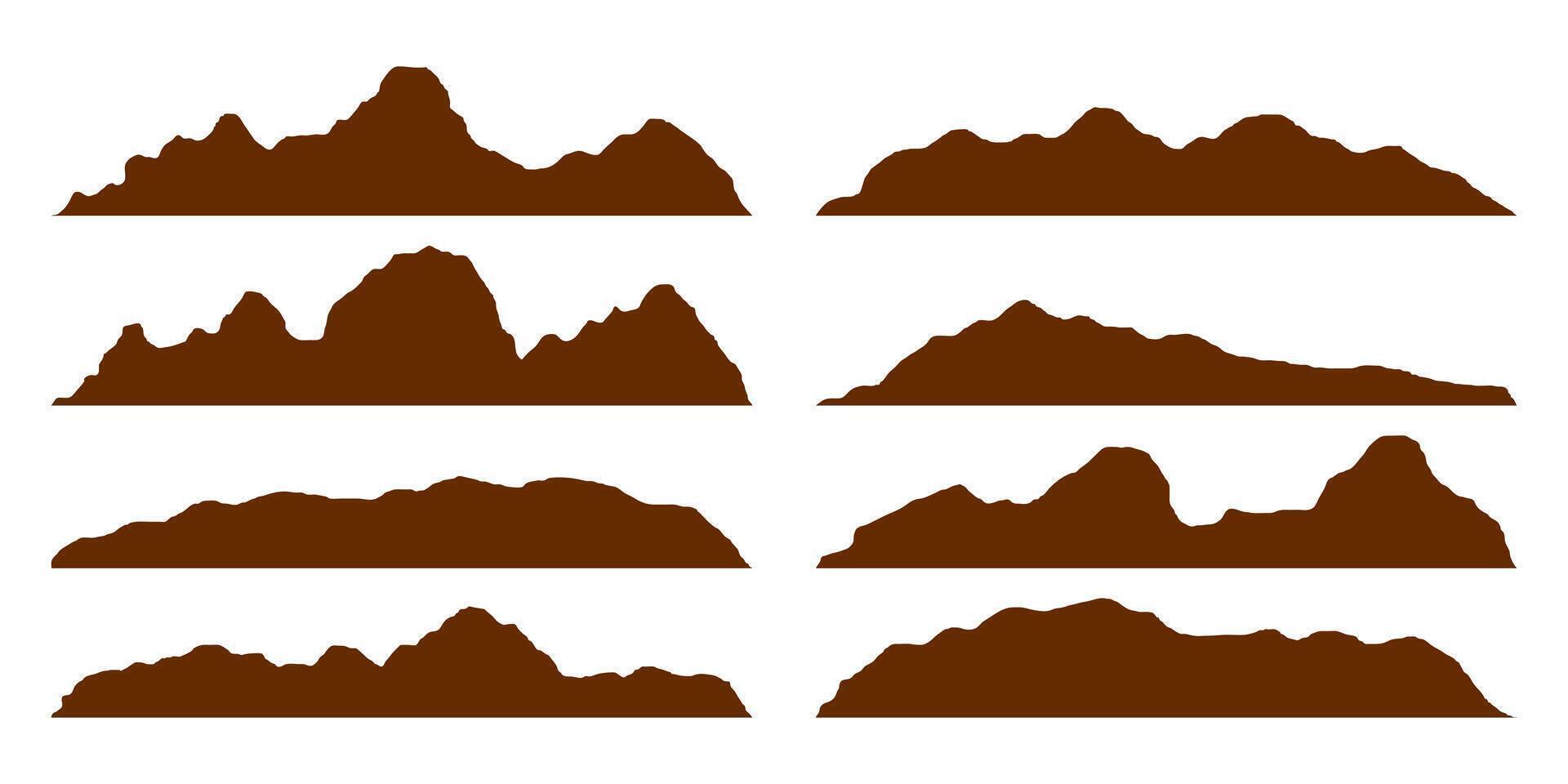 collection of barren brown mountain or hill silhouette element designs vector
