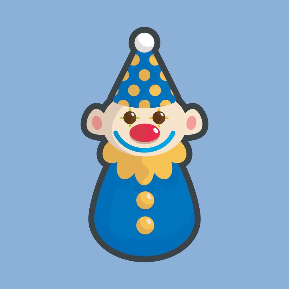 blue clown doll with outline flat design. vector