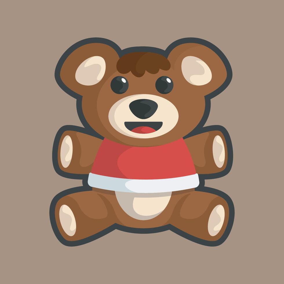 bear doll wearing clothes with outline flat design. vector