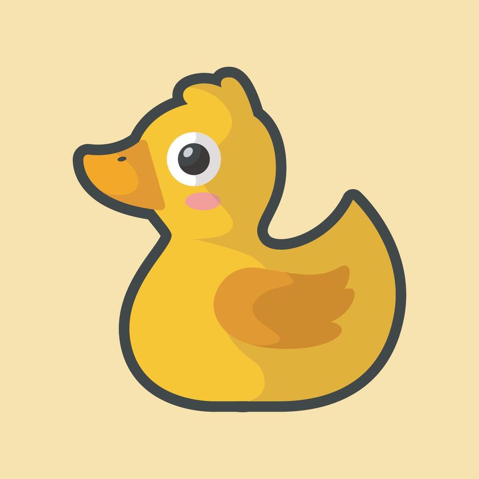 yellow rubber duck in outline flat design vector