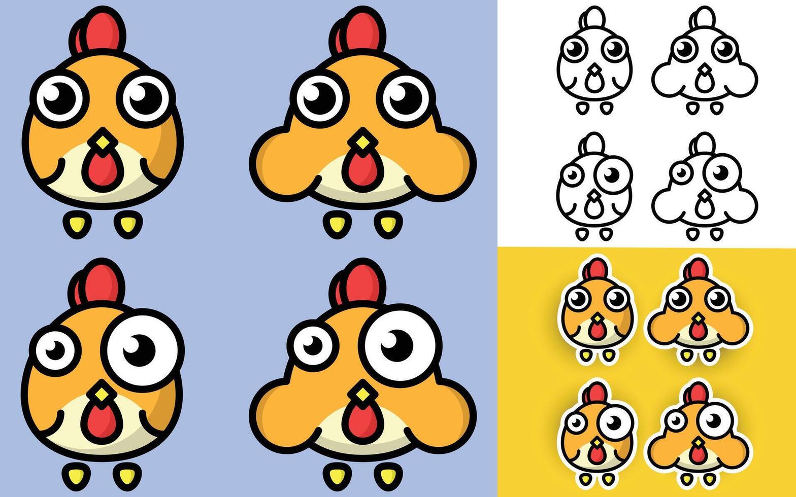 a set of cartoon chicken faces with different expressions vector