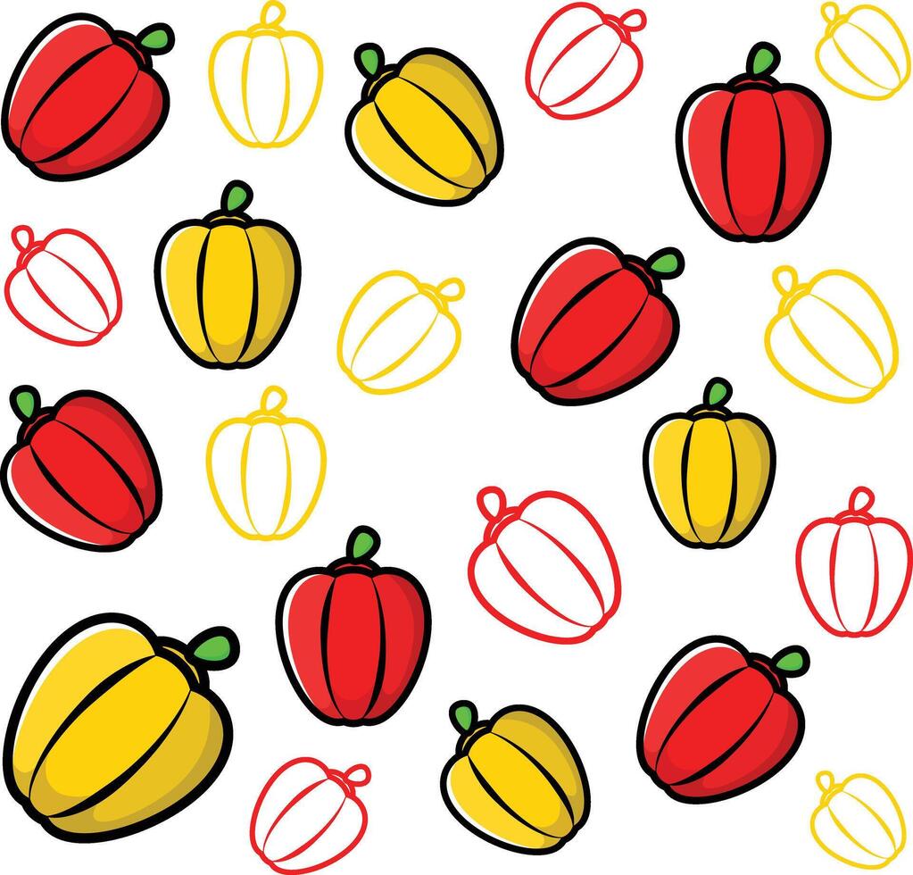 red and yellow peppers on a white background vector