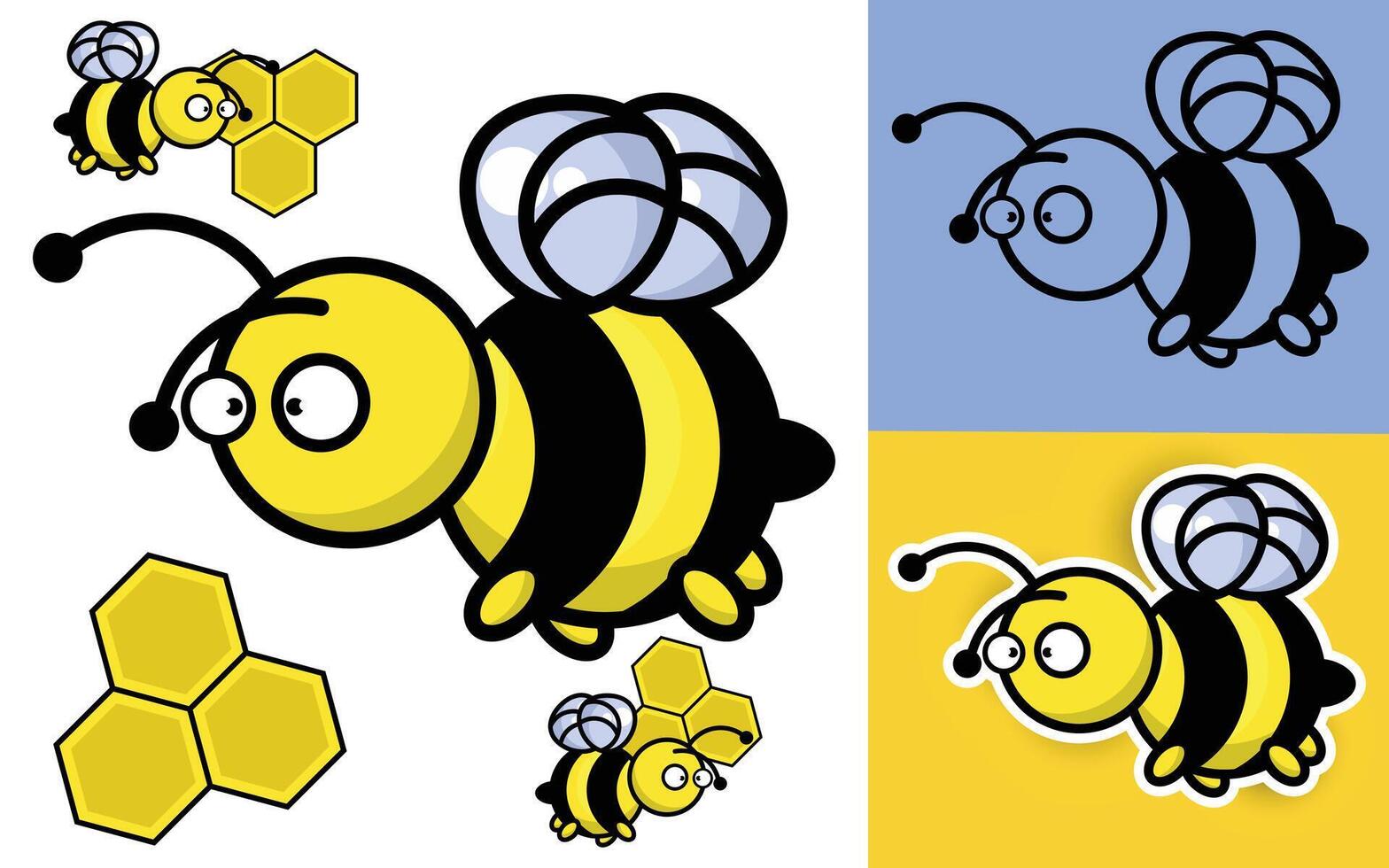 a cartoon bee with a bee hive and honeycomb vector