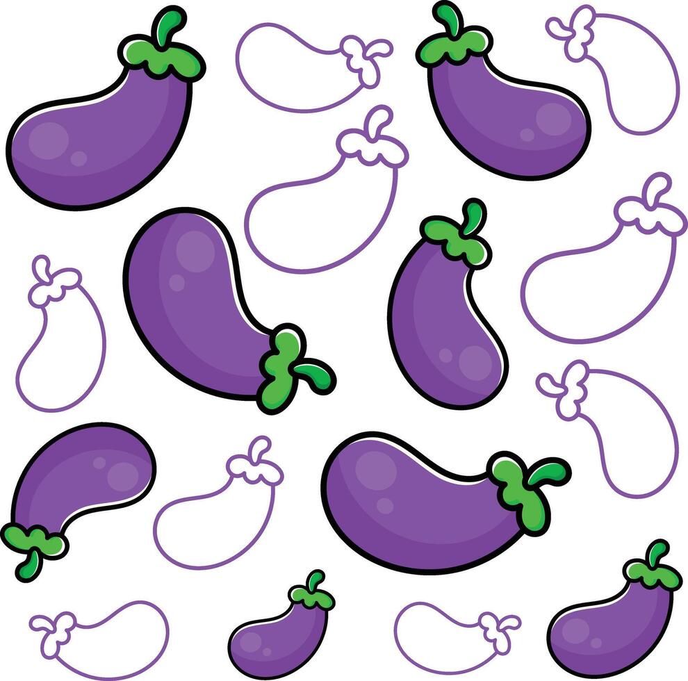 a pattern of purple eggplants and peppers vector